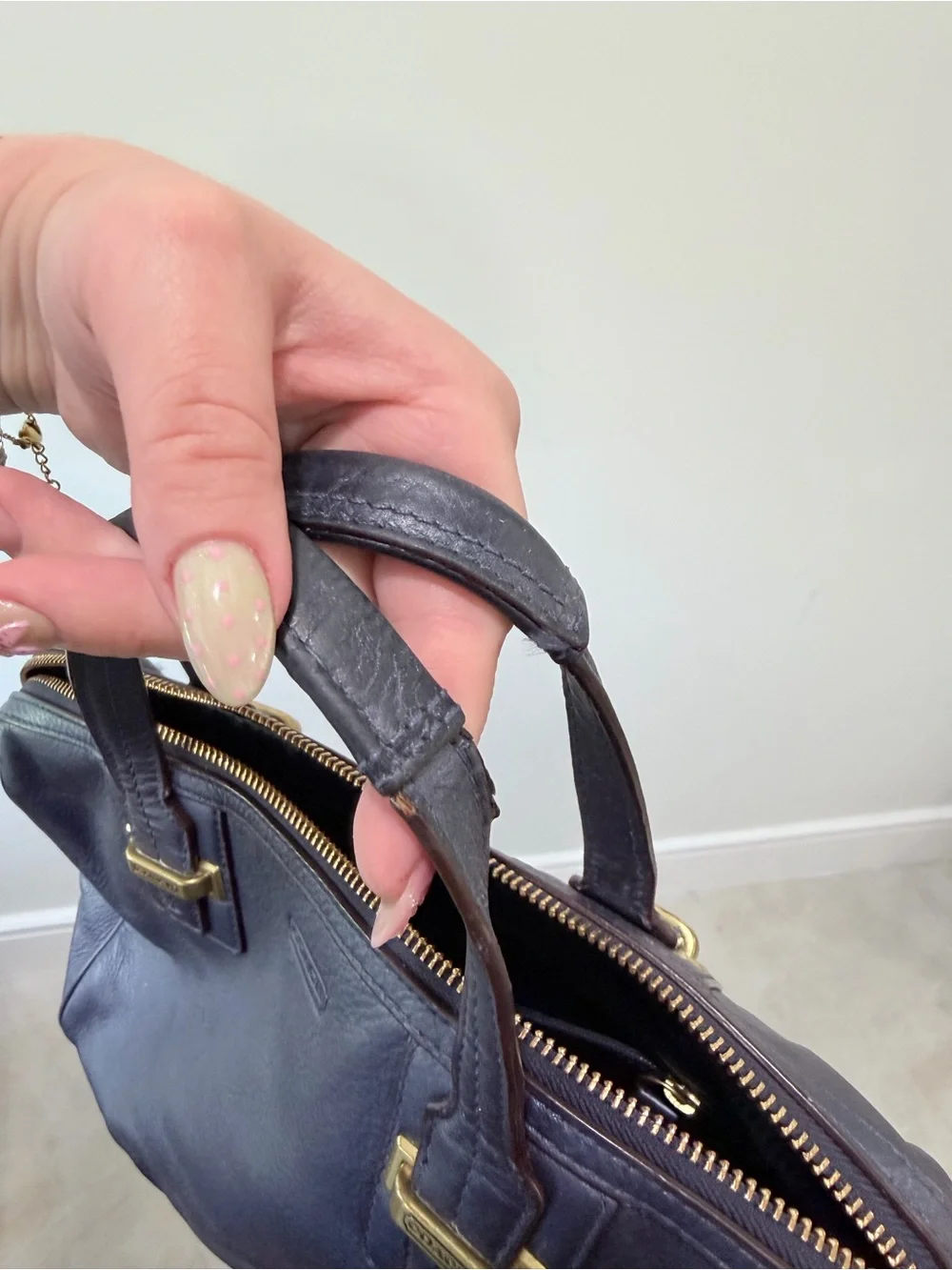 Coach Navy Blue Pebbled Leather Satchel Bag
